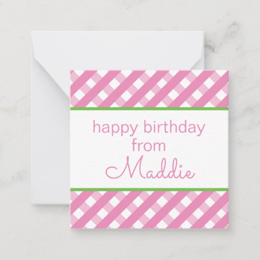 Cute Gingham Personalized Gift Enclosure Kaarten Notitiekaartje (Voorkant)