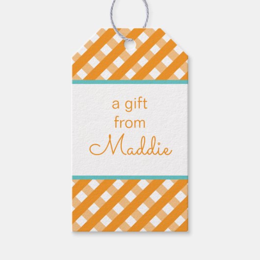 Cute Gingham Personalized Gift Labels Cadeaulabel (Voorkant)