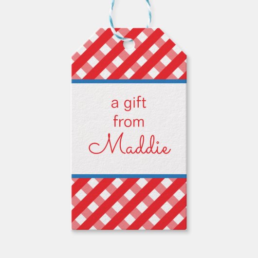 Cute Gingham Personalized Gift Labels Cadeaulabel (Voorkant)