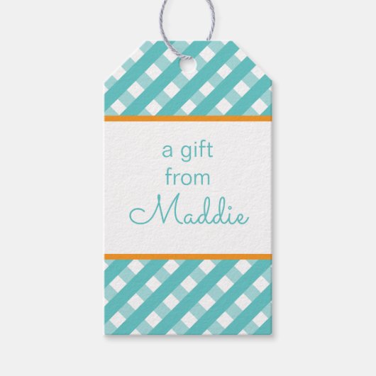 Cute Gingham Personalized Gift Labels Cadeaulabel (Voorkant)