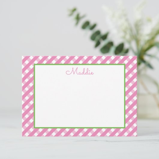 Cute Gingham Personalized Note Cards Bedankkaart (Staand voorkant)