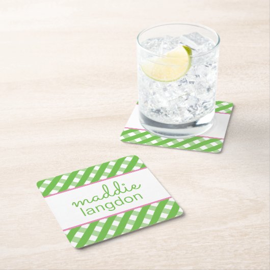 Cute Gingham Personalized Paper Onderzetters (Insitu)