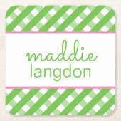 Cute Gingham Personalized Paper Onderzetters (Voorkant)