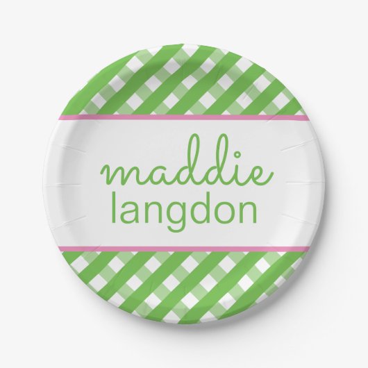 Cute Gingham Personalized Party Borden Papieren Bordje (Voorkant)