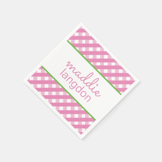 Cute Gingham Personalized Party Napkins Servet (Hoek)