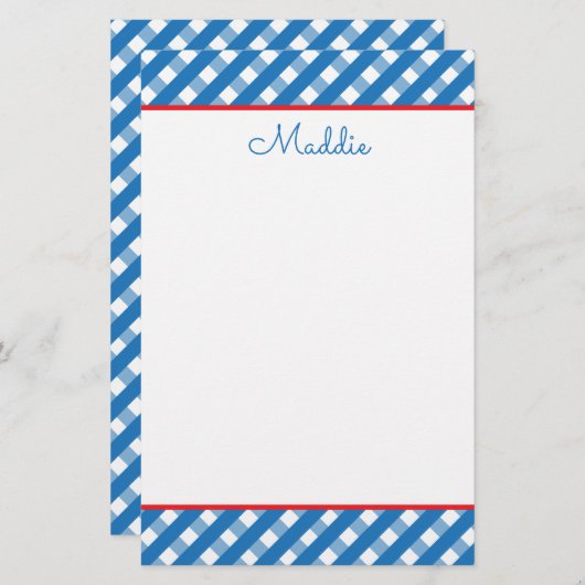Cute Gingham Personalized Stationery (Voorkant / Achterkant)
