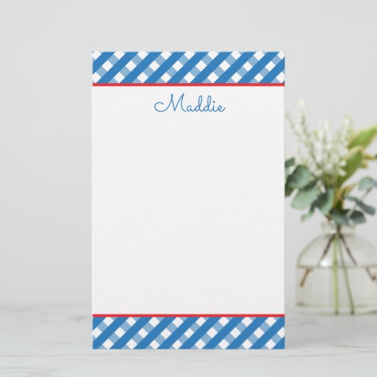 Cute Gingham Personalized Stationery (Staand voorkant)