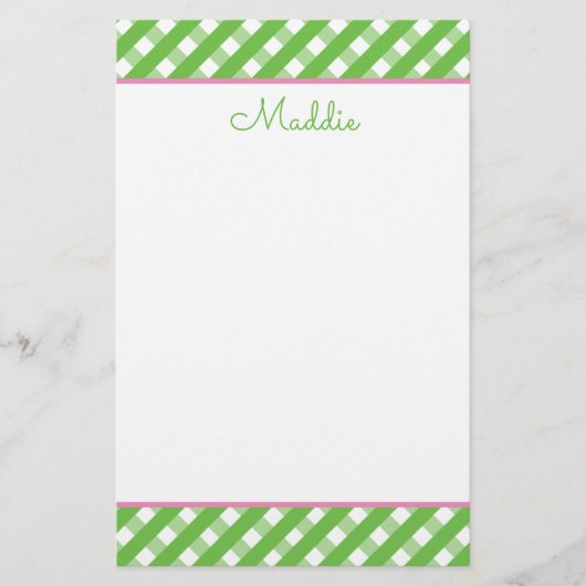 Cute Gingham Personalized Stationery (Voorkant)