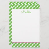 Cute Gingham Personalized Stationery (Voorkant / Achterkant)
