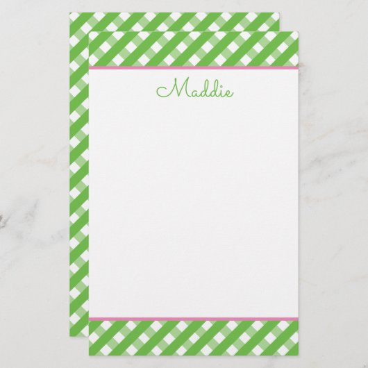 Cute Gingham Personalized Stationery (Voorkant / Achterkant)