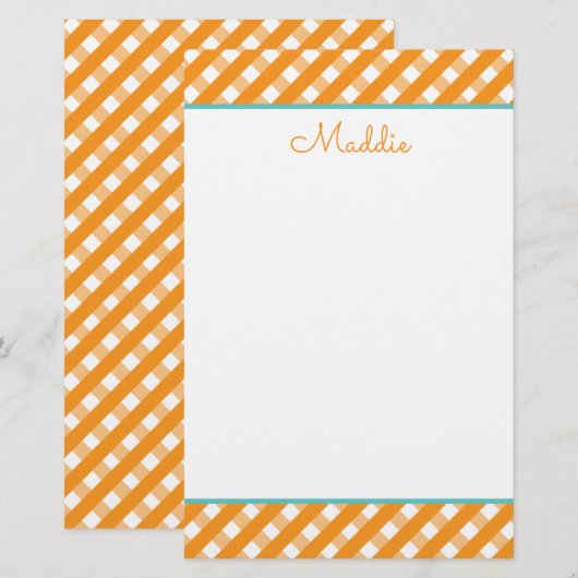 Cute Gingham Personalized Stationery (Voorkant / Achterkant)