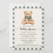 Cute Gingham Plaid Teddy Bear Winter Baby Shower Kaart (Voorkant)