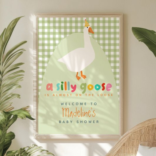 Cute Gingham Silly Goose Baby Shower Welcome Poster