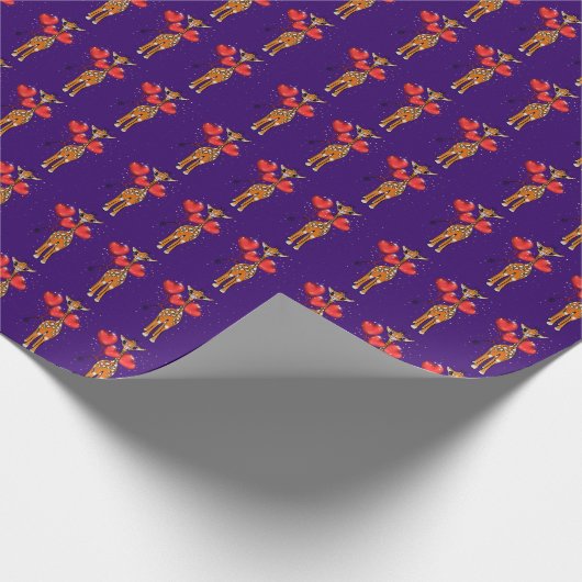 Cute giraf, glitter sparkle hartballonnen cadeaupapier (Hoek)