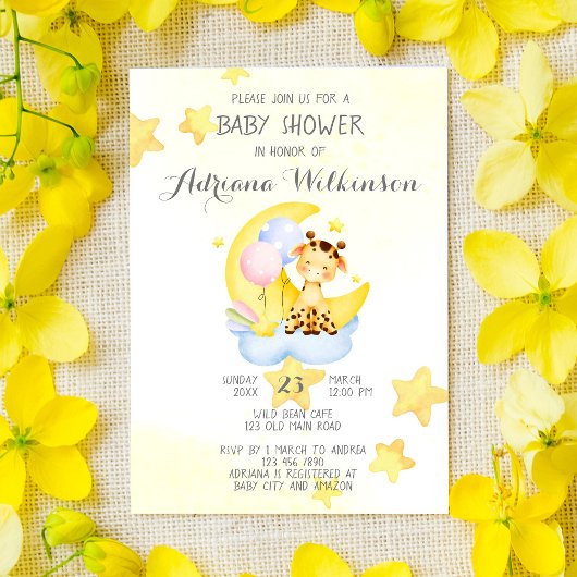 Cute giraf op de wolk is een meisje baby shower kaart