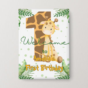 Cute Giraffe 1e Verjaardag Welkom Button