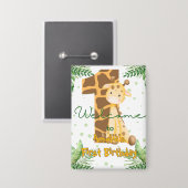Cute Giraffe 1e Verjaardag Welkom Button (Voorkant / Achterkant)