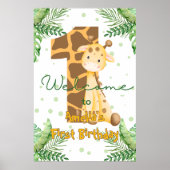 Cute Giraffe 1e Verjaardag Welkom Poster (Voorkant)