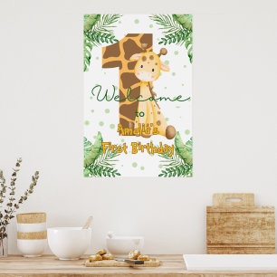 Cute Giraffe 1e Verjaardag Welkom Poster