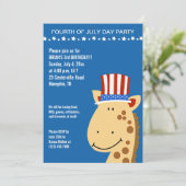 Cute Giraffe 4th Fourth of Juli Birthday Invite Kaart (Staand voorkant)