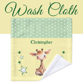 Cute giraffe add name polka dots stars green washandje