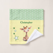 Cute giraffe add name polka dots stars green washandje (Wasdoekje)