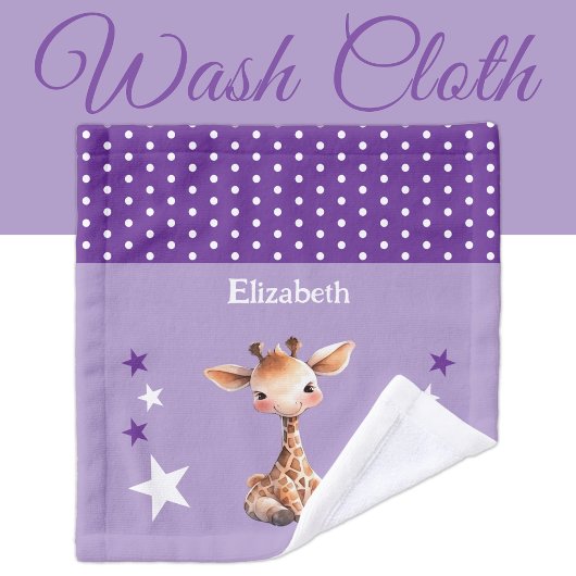 Cute giraffe add name polka dots stars purple washandje
