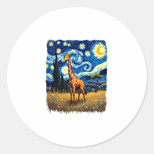 Cute Giraffe Africa - Starry Night T-Shirt Ronde Sticker (Voorkant)