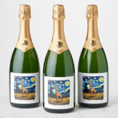 Cute Giraffe Africa - Starry Night T-Shirt Sparkling Wijnetiket (Flessen)