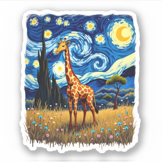 Cute Giraffe Africa - Starry Night T-Shirt Sticker (Voorkant)