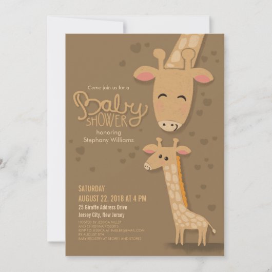 Cute Giraffe and Mammie Baby shower Invitation Kaart (Voorkant)