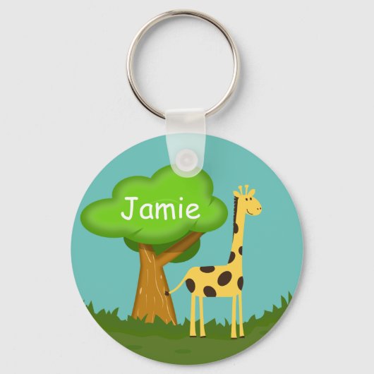 Cute Giraffe and Tree Art Personalised Keychain (Voorkant)