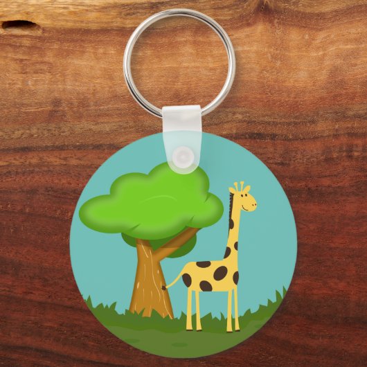 Cute Giraffe and Tree Art Personalised Keychain (Achterkant)