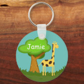 Cute Giraffe and Tree Art Personalised Keychain (Voorkant)