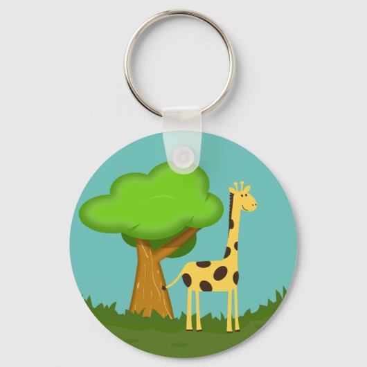 Cute Giraffe and Tree Art Personalised Keychain (Achterkant)