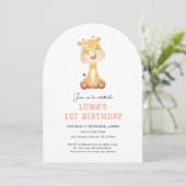 Cute Giraffe arch 1st birthday invitation Kaart (Staand voorkant)