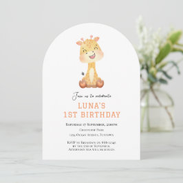 Cute Giraffe arch 1st birthday invitation Kaart