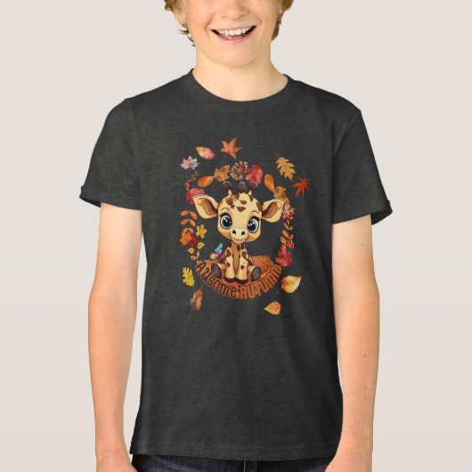 Cute Giraffe “Autism Awesome Autumn” Tri-Blend Shirt (Voorkant)