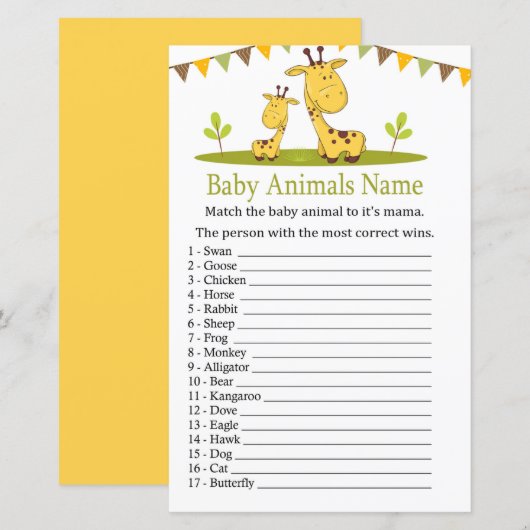 Cute giraffe Baby Animals Name Game (Voorkant / Achterkant)
