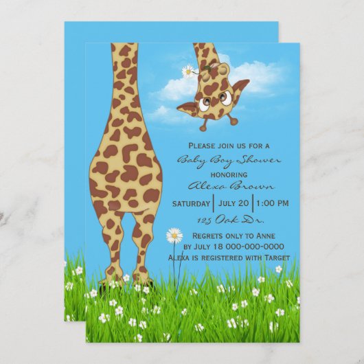Cute Giraffe Baby Boy Shower Kaart (Voorkant / Achterkant)