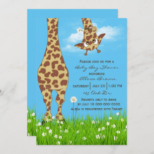 Cute Giraffe Baby Boy Shower Kaart