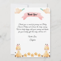Cute Giraffe Baby Shower Bedankkaart