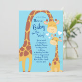 Cute Giraffe Baby shower Blue Boy Kaart (Staand voorkant)