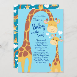 Cute Giraffe Baby shower Blue Boy Kaart