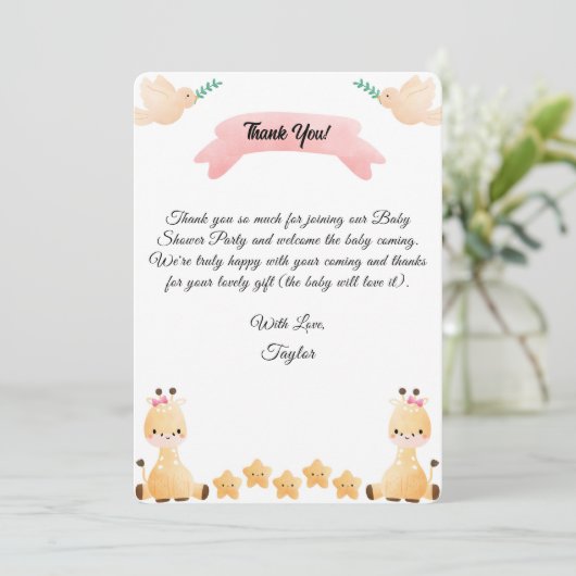 Cute Giraffe Baby Shower Dankkaart Kaart (Staand voorkant)