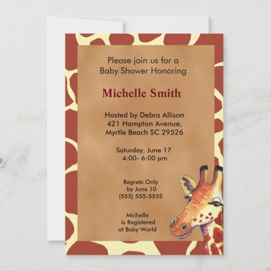 Cute Giraffe Baby shower Invitation Kaart (Voorkant)