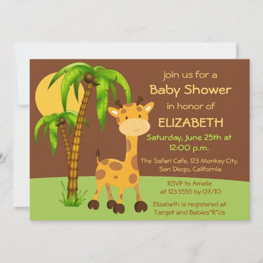 Cute Giraffe Baby shower Invitation Kaart (Voorkant)