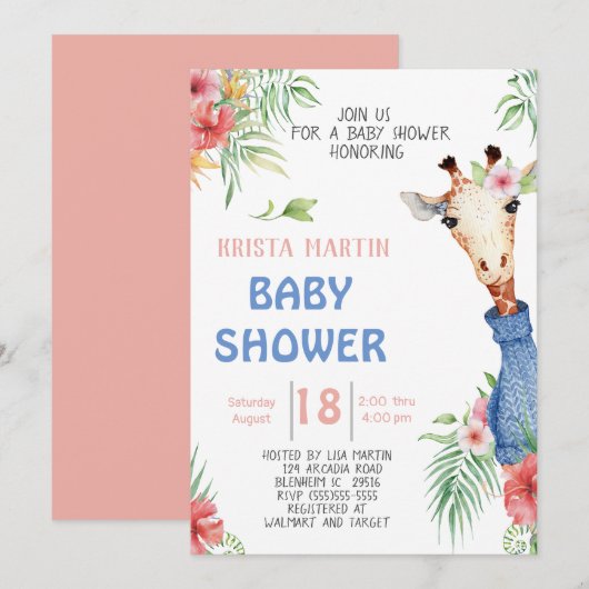 Cute Giraffe Baby shower Kaart (Voorkant / Achterkant)