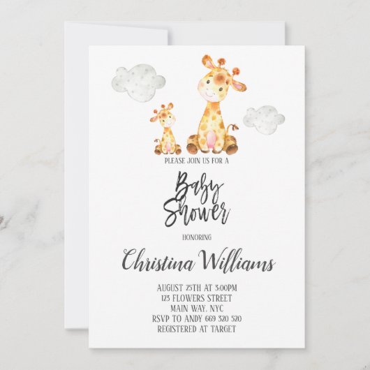 Cute Giraffe Baby shower Neutral Grey Ma & Baby Kaart (Voorkant)