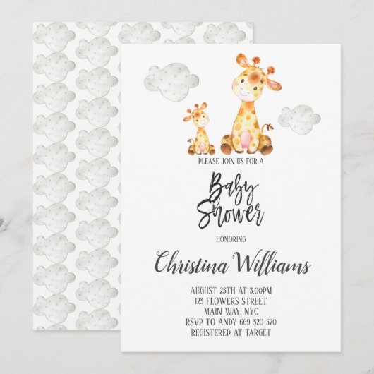 Cute Giraffe Baby shower Neutral Grey Ma & Baby Kaart (Voorkant / Achterkant)